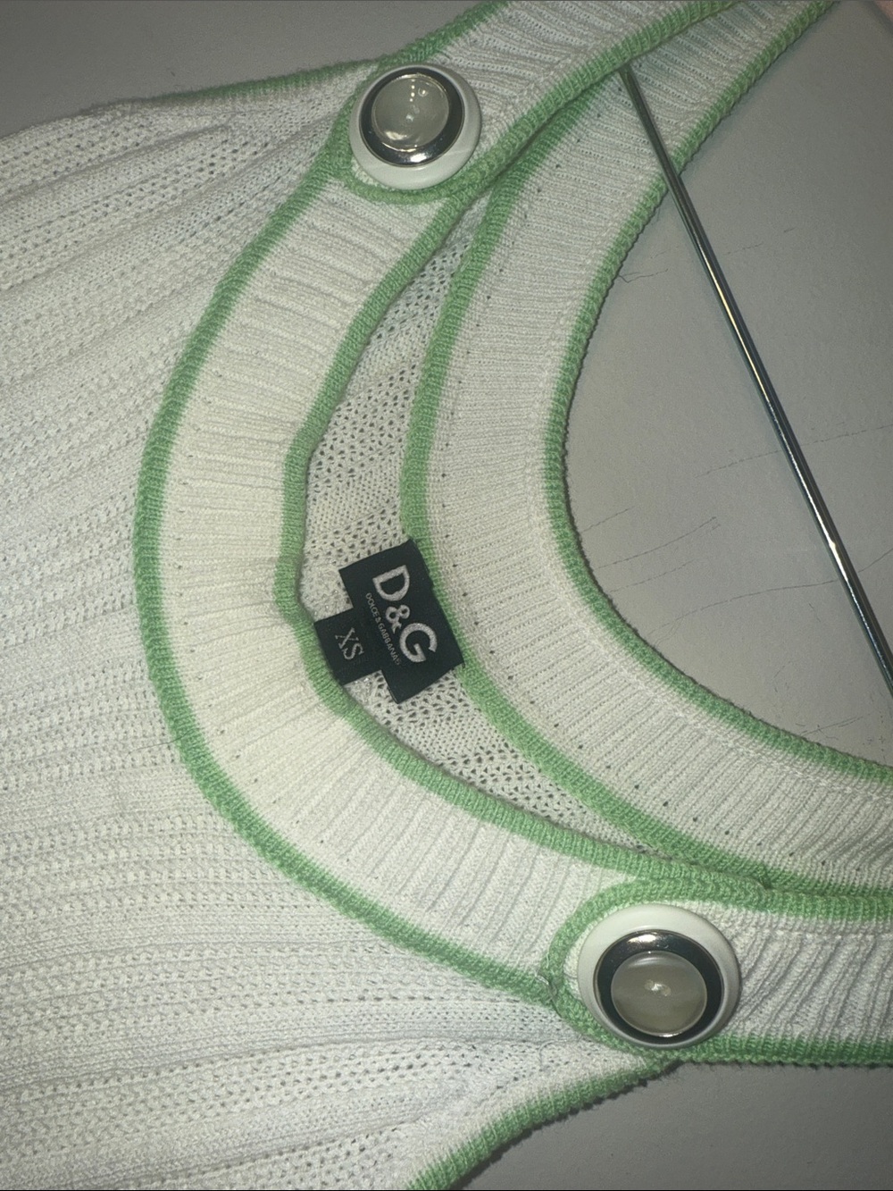 Archival Vintage D&G White Ribbed Tank with Light Green Trim and Button Details - Picture 6 of 9